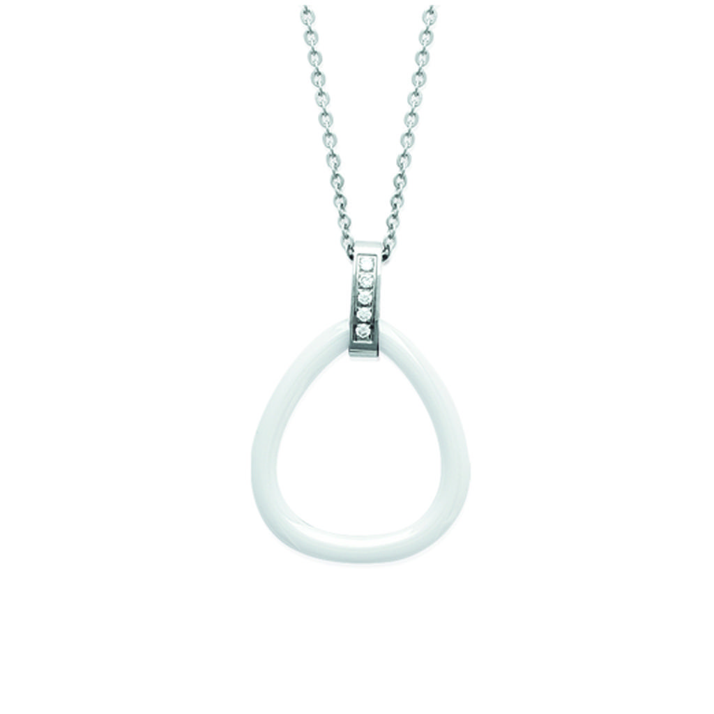 Les Trésors De Lily [K9380] - White Ceramic 'Sissi' Steel Necklace - 33x23 Mm
