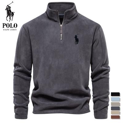 Вышитая мужская осенне-зимняя новинка с воротником-стойкой, полумолнией и длинными рукавами, модный повседневный флисовый топ