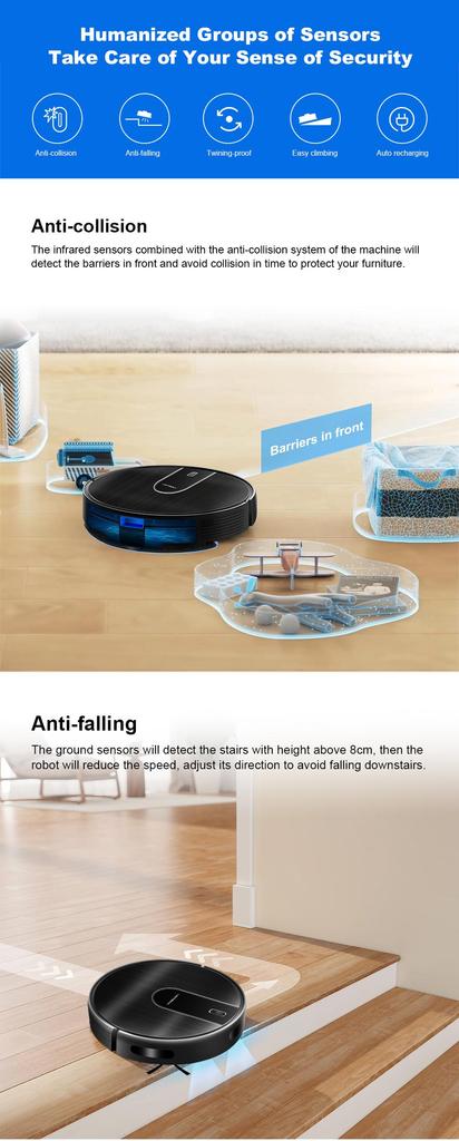 Liectroux N7S-U Robot Vacuum Cleaner 5200 mAh Battery Capacity 6000 Pa Maximum Suction Power APP & Voice Control