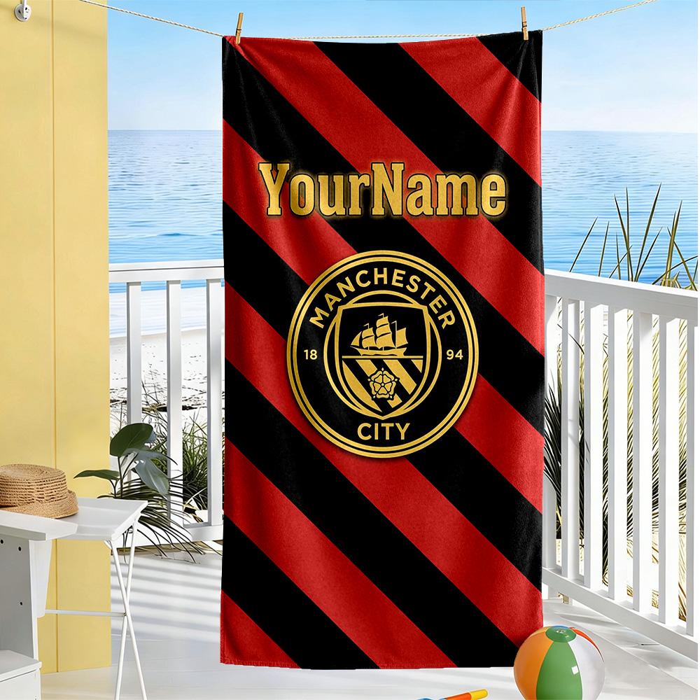 Manchester City Customize Your Name Beach Towel Super Soft & Absorbent Suitable for Sports Travel Swimming Yoga Bathroom Beach And Pool