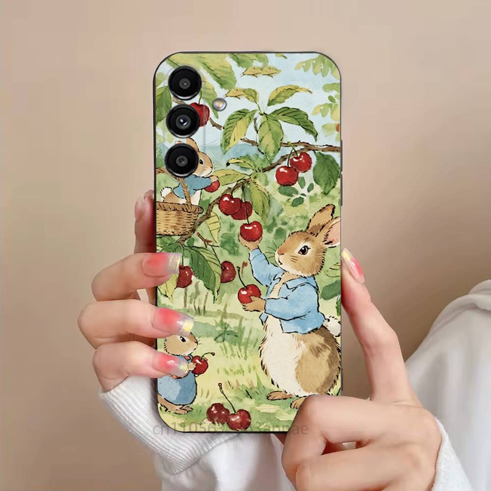 Милый Чехол для Телефона с Кроликом P-PeterS Для Samsung S25,24,23,22,21,S20,Ultra,Plus,FE Черный Мягкий Чехол