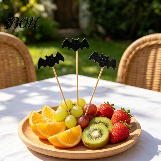 Holiday Table Decorations 100PCS Halloween Bamboo Toothpicks, Cute Tree Shaped Disposable Skewers, Cupcake Toppers Decorative Dessert for Appetizers