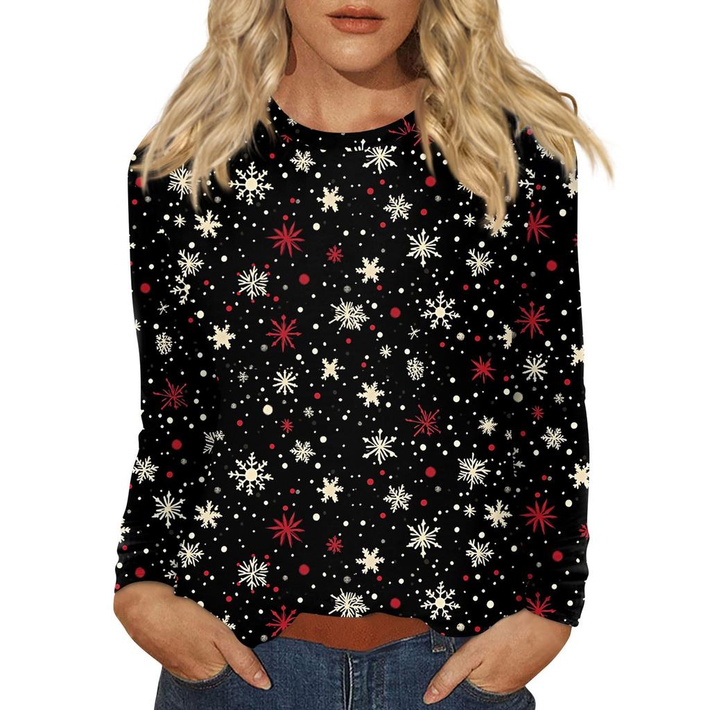Long Sleeve Shirts For Women Cute Christmas Day Print Graphic Tees Blouses Casual Plus Size Basic Tops Pullover