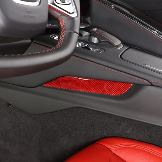 Red Carbon Fiber Center Control Left Side Trim Sticker For Corvette C8 -25