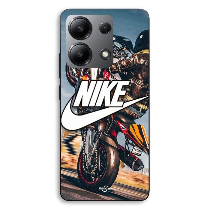 Coque de téléphone - MANIACASE - Xiaomi Redmi Note 13 4G - Silicone TPU - Noir - Nike logo blanc roue moto