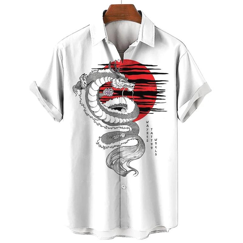 Summer Oversized Men's Hawaiian Shirt Short Sleeve Cardigan Top 3D Printed Japanese Samurai Pattern Casual Fashion Men's Shirt