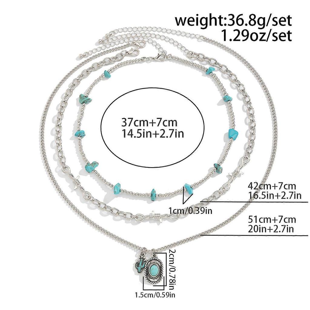 Set of 3 Turquoise Beaded Necklaces with Distinctive Western Styles for Everyday Use and Themed Parties Supplies Multicolor