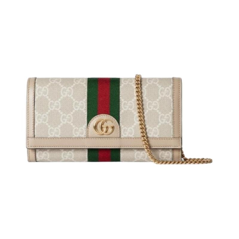 Gucci Ophidia Light Gold Accessories Supreme Canvas Shoulder Crossbody Wallet Women's Beige and White