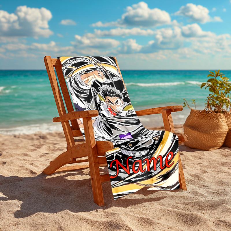 Personalized customized proof beach towel with Demon Slayer character theme pattern - soft, absorbent, quick-drying, perfect swimming, camping&bathing