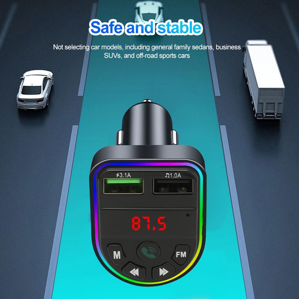 Bluetooth 5.0 Автомобильный FM-передатчик Dual USB Ambient Light MP3-плеер Автомобильное зарядное устройство Беспроводной вызов Handsfree 12 В-24 В Быстрая зарядка