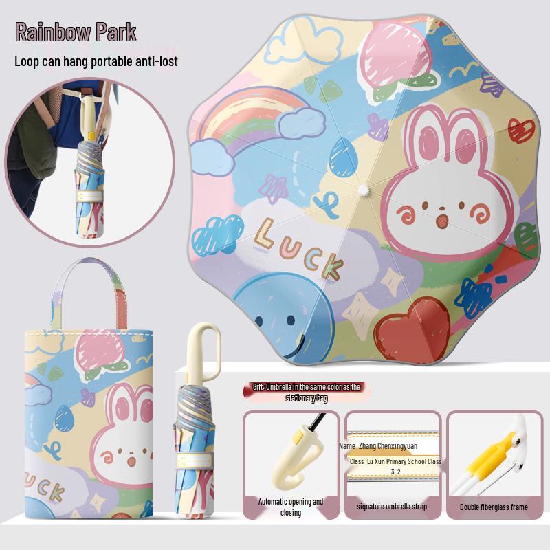 Автоматический складной детский зонт двойного назначения с кольцевой пряжкой – Защита от солнца для школьников и школьниц