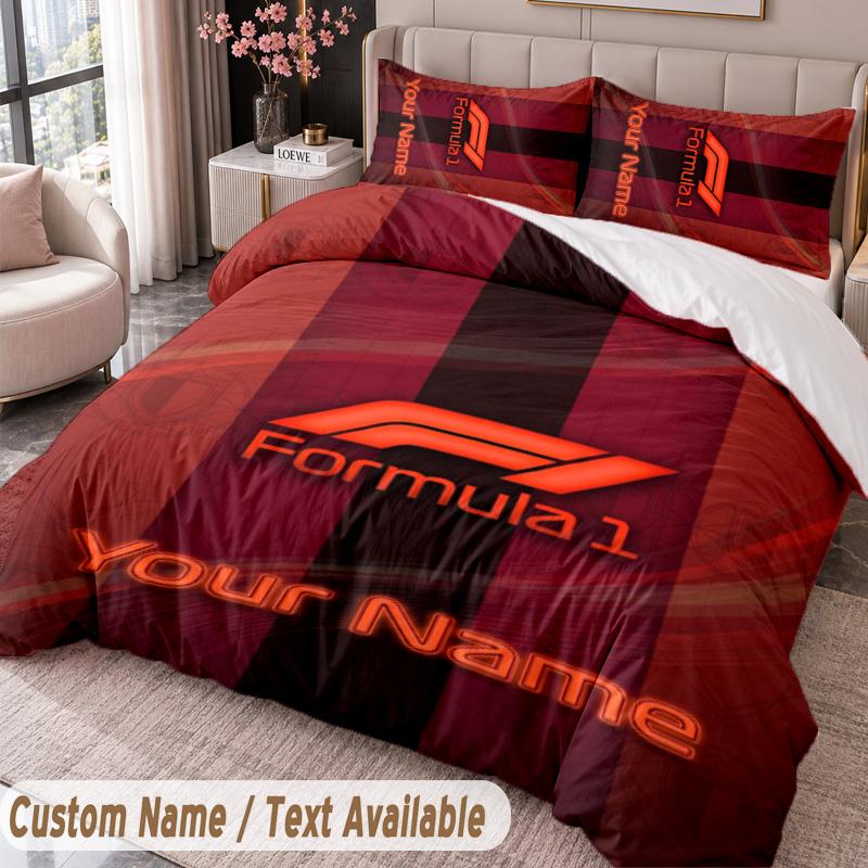 F1 Printed Bedding Set Custom Name Text 1 Duvet Cover 2 Pillowcases For Bedroom