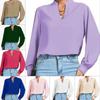Solid High Neck Long Sleeve Shirt for Women V-neck Loose Waist Long Sleeve Elegant Stylish Work Shirt Breathable Lightweight Soft Pullover Top