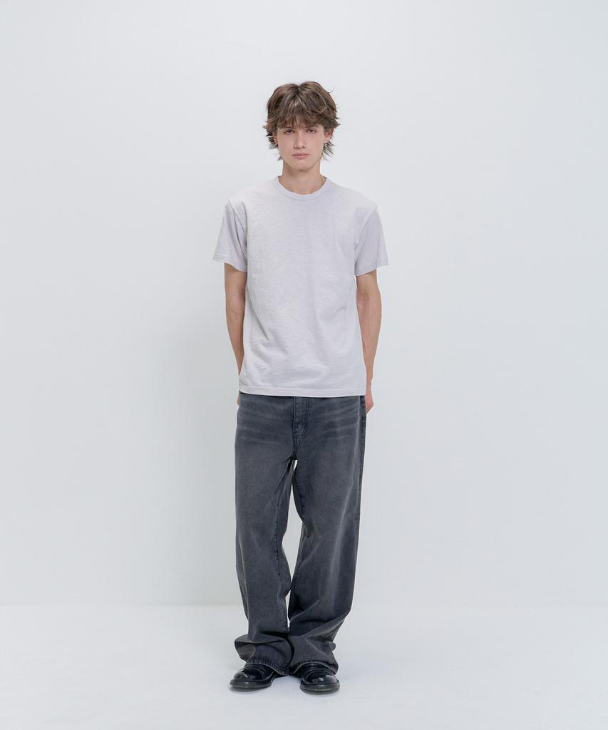 PSSHOPPER Semi-Crop Slub Vintage Short Sleeve T-Shirt [Cocoa]