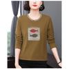 Осень Новые Для мам среднего и пожилого возраста Горячий бриллиант Свободный Базовый С длинным рукавом Модные Футболки Топы для женщин