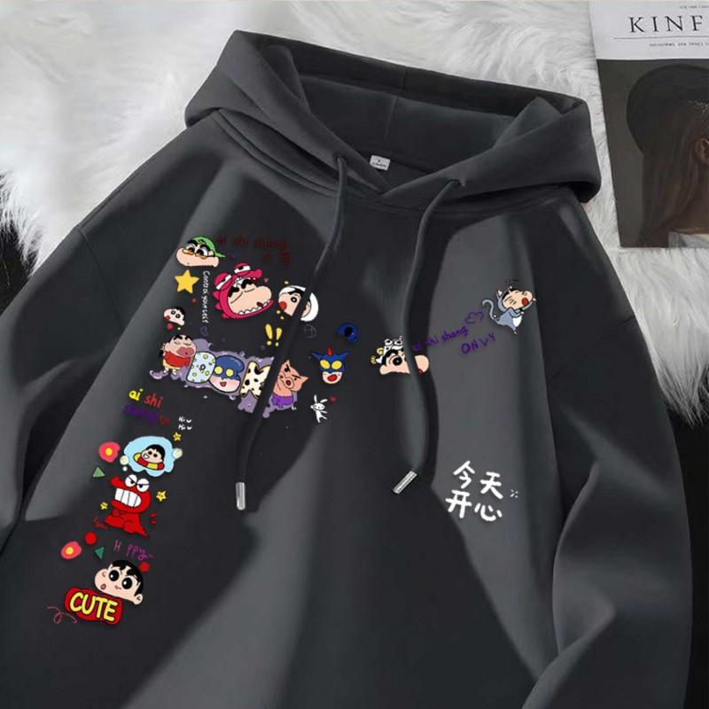 Crayon Shin-chan Hooded Sweatshirt Women Oversized Cartoon Print Casual Winter Top