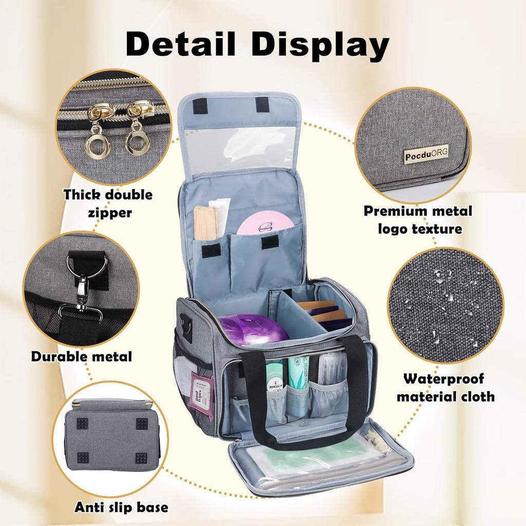 Сумка для переноски набора для восковой депиляции Tress Wellness - Портативный органайзер для воскоплава, восковых бобов, спреев и аксессуаров - Светло-серый