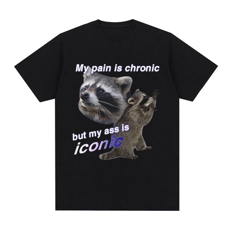 Забавная футболка «My Pain Is Chronic But My Ass Is Iconic Raccon Meme» Мужские хлопковые футболки с короткими рукавами Модные повседневные винтажные футболки