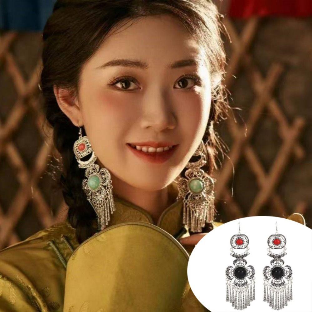 Thai Style Rhinestone Pearls Ear Drop Zinc Zinc Alloy Ethnic Style Ear Studs Retro Tassel Earrings Party