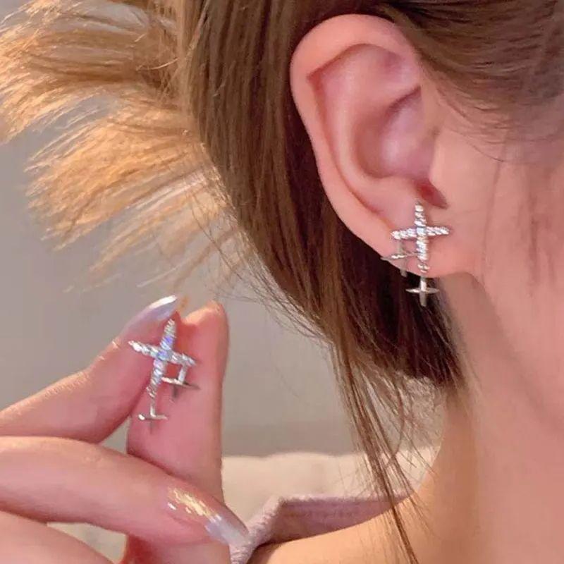 Серебряный цвет женские крестообразные звезды серьги-гвоздики винтажные свадебные украшения белые искусственные циркониевые камни серьги аксессуары