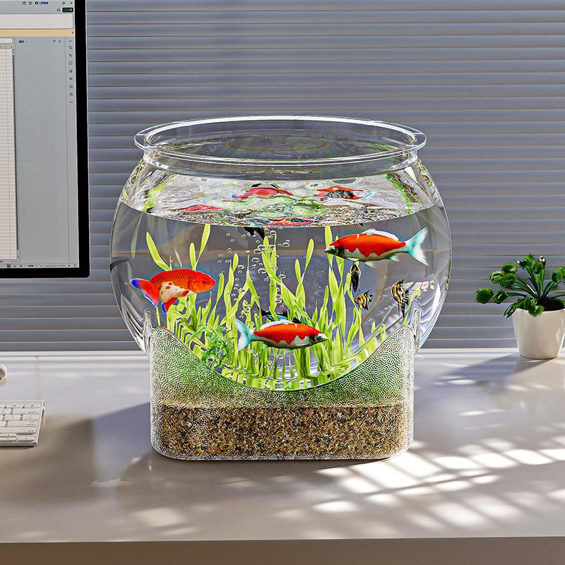Ultra Clear Round Fish Bowl Plastic Removable Desktop Fish Tank Ultra Clear Viewing Tank Small Aquarium Tabletop Ornament