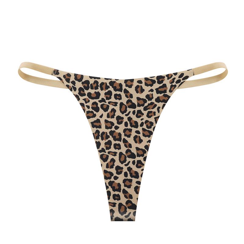 Leopard Print Low-Waist Seamless Thong - Women's Ice Silk Bikini Panties