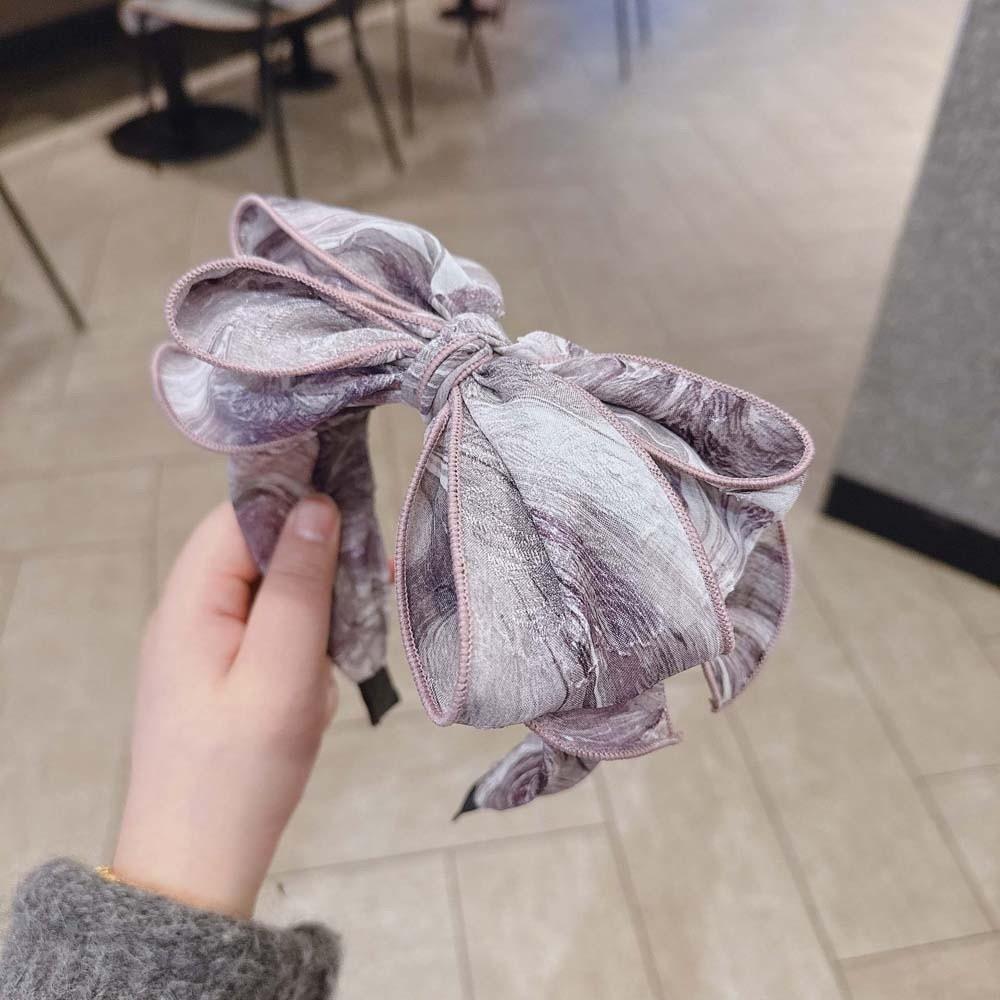 Creative Three-layer Bow Headband Headwear Floral Printed Hairband Bownot Wide Hair Hoop Daily