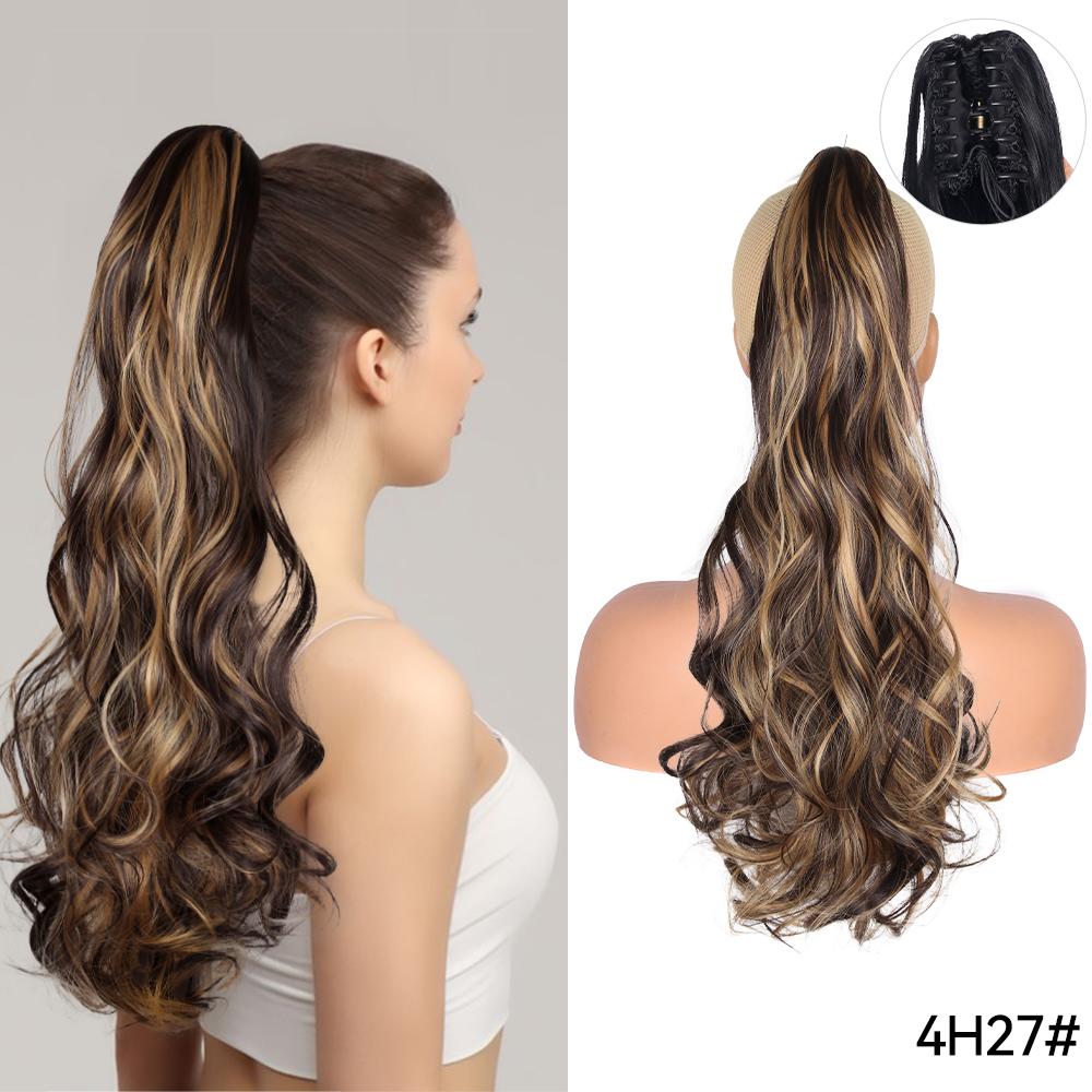 22" Ponytail Extension Claw Long Thick Wavy Curly Jaw Clip In Fake Pony Tails Soft Natural Looking Synthetic Hairpiece For Women
