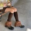 With Fur Trim Leg Warmers Ribbed Knit Boot Cuffs Warm Foot Covers  Women Girls