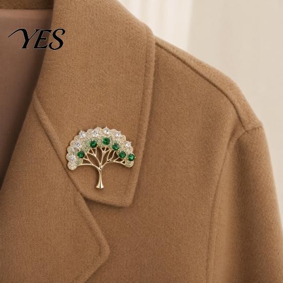 Rhinestone Brooch Pin, Wishing Tree Design Lapel Pin with Sparkling Layered Rhinestones, Hollow Branches Badge for Suits Coats Cheongsam Banquets