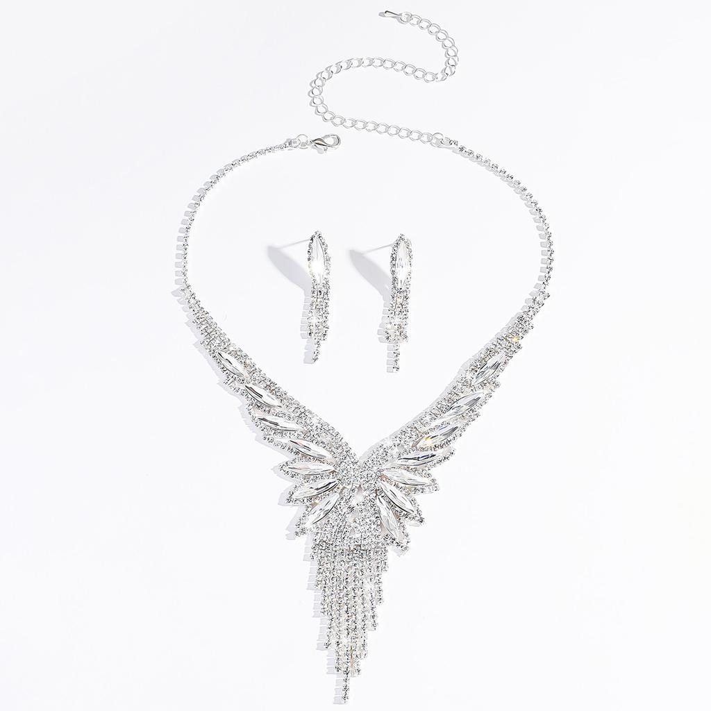 3 предмета Женская модная медная цепочка-коготь с инкрустацией бриллиантами, геометрическое ожерелье с кисточками, серьги, цирконовый набор, свадебная вечеринка, фестивальный подарок