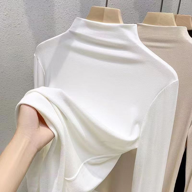 Women's Knitted Bottoming Shirt  Women's Knitted Jumper Autumn Winter Half-high Neck Long-sleeved Pullover Sweater