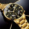 Набор из 3 предметов, роскошные деловые мужские золотые наручные часы из нержавеющей стали с указателем даты, кварцевые наручные часы для мужчин и браслет-ожерелье
