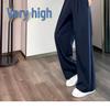 Women's Navy Blue Quick-Dry Wide-Leg Ice Silk Pants - Slimming, Loose-Fit, Casual Sun Protection, Summer Straight-Leg Style 2927