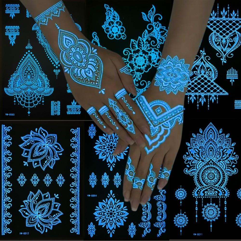 Wedding Tool Luminous Henna Tattoo Sticker White Body Art Sticker Lace Temporary Tattoo Women/Lady