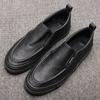 Fashion Flat Round Toe Leather Loafers Shoes for Men Retro Pu Classic Original 2024 Trend Man Casual Shoe Legitimate Low Price Cowhide