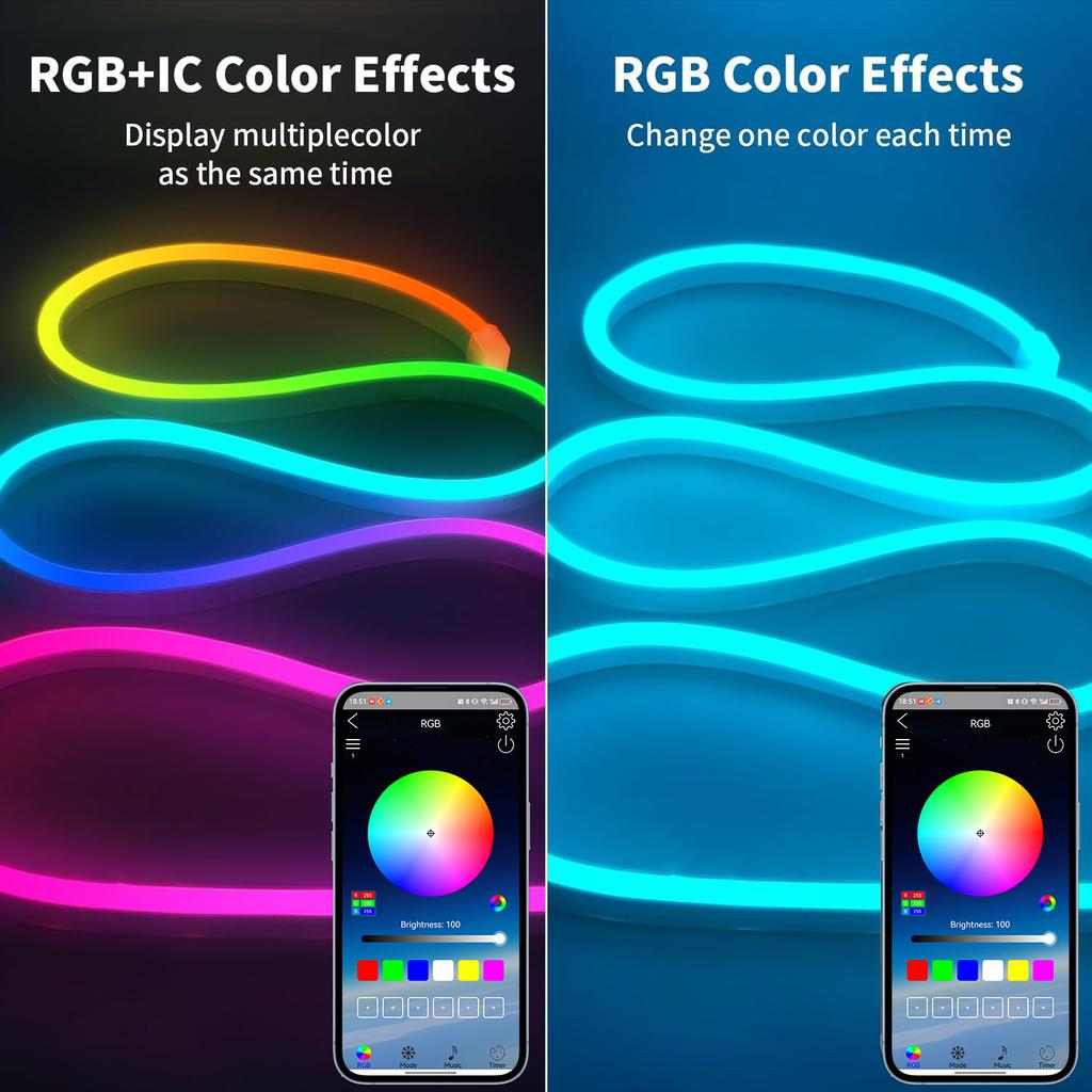 DC5V USB Bluetooth Neon Strip Light 1/2/3/5/10m IP65 Waterproof Music Sync RGBIC Flexible Tape for Indoor Outdoor Decor