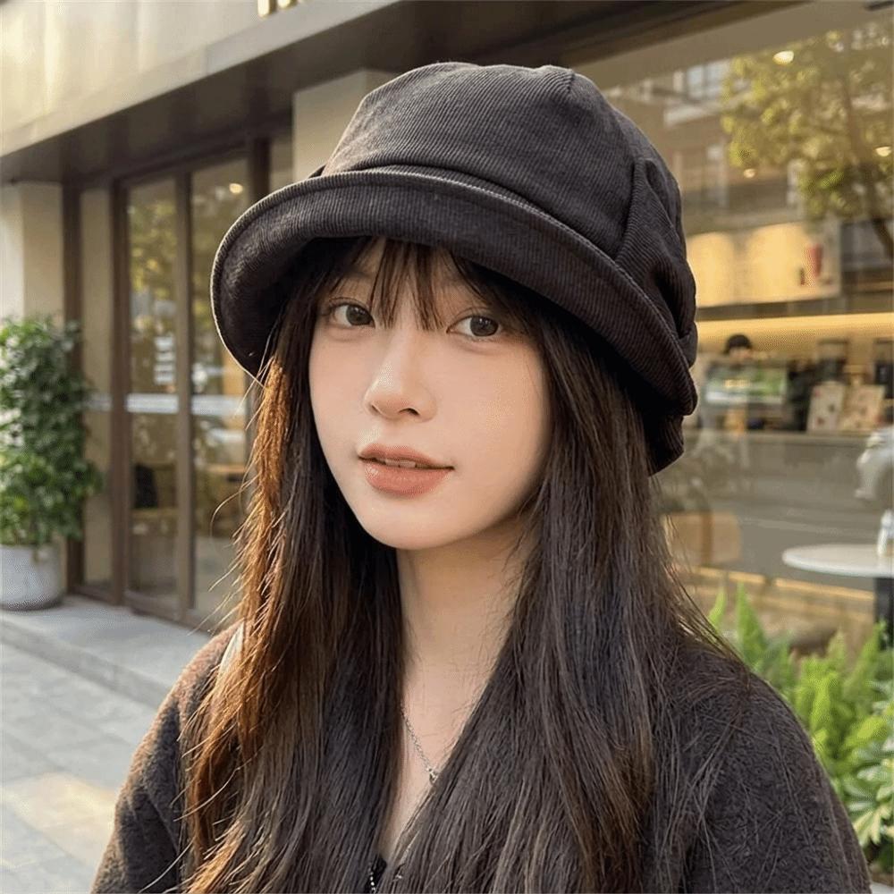 Bowknot Fisherman Cap Warm Basin Cap Vintage Corduroy Bucket Hat Daily Commuting