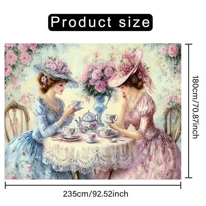2D Elegant Rose Garden Tea Party Backdrop for Photoshoot