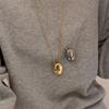 Stainless Steel Egg Shape Pendent Neckalce for Women Men Metal Large Oval Water Drop Sweater Chain Long Necklace Elegent Jewelry