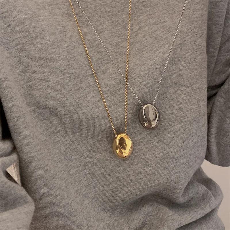 Stainless Steel Egg Shape Pendent Neckalce for Women Men Metal Large Oval Water Drop Sweater Chain Long Necklace Elegent Jewelry