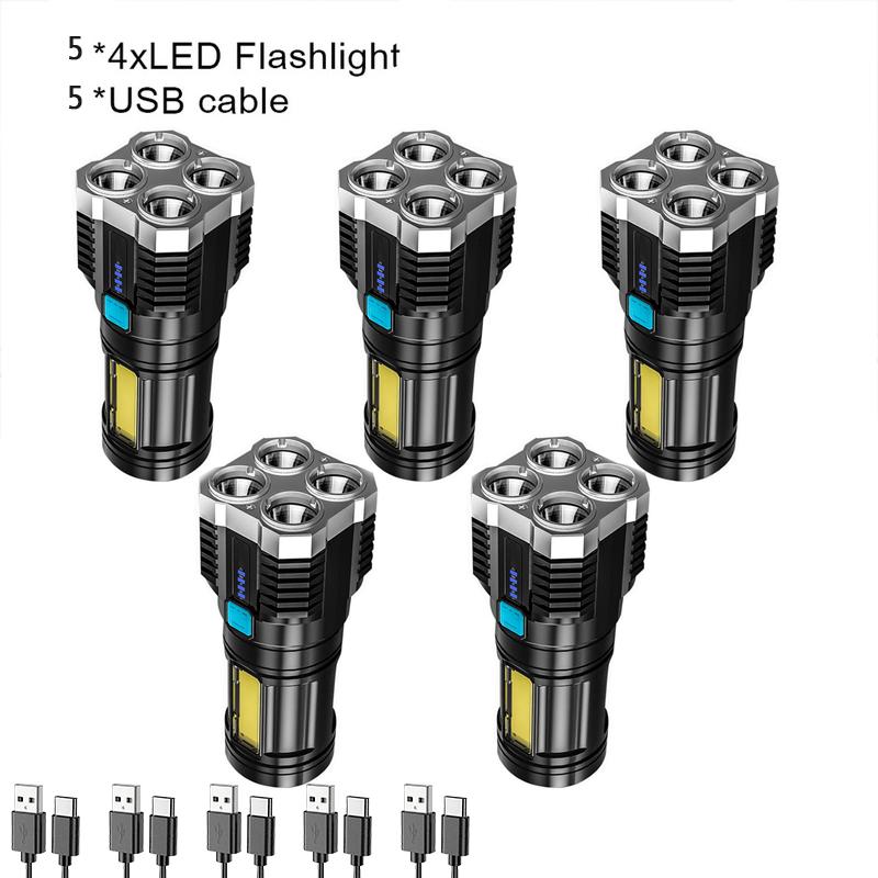 Power High LED Flashlights Camping Torch With 4 Lamp Beads And COB Side Light Rechargeable Portable Hand Lantern 4 Lighting Mode