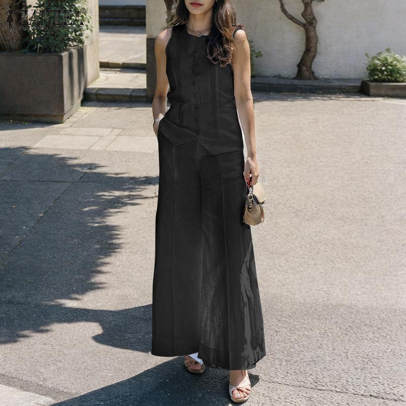 ZANZEA Женский летний комплект из жилета без рукавов с круглым вырезом и широкими брюками