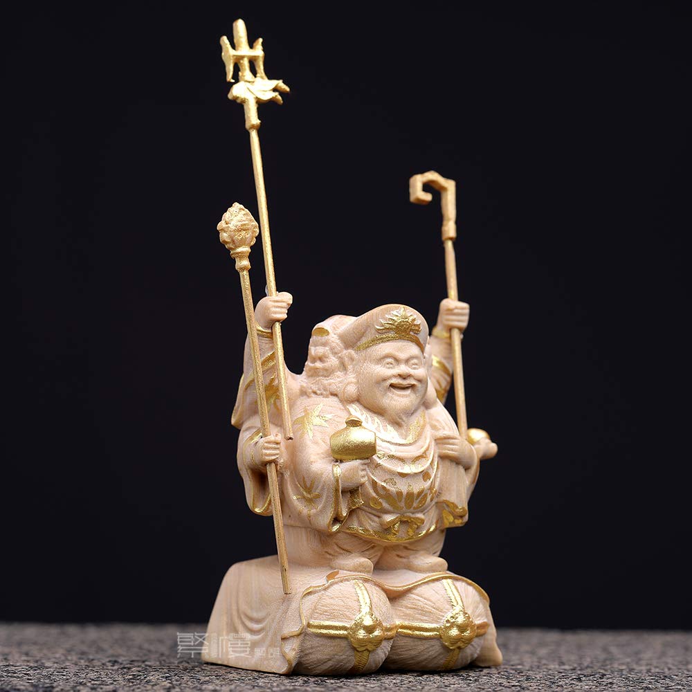 Hanro Art Sculpture Buddhist Statue, Three-Faced Daikokuten, Bringing Good Fortune and Fortune To the Seven Gods of Fortune (6cm High X 4cm Wide X