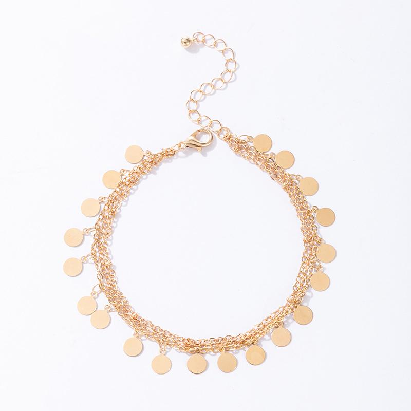 Charm Gold Color Wafer Tassel Anklet for Women Iron Alloy Metal Foot Chain Beach Jewelry