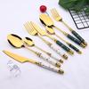 4 шт., набор столовых приборов из нержавеющей стали, зеленое золото, керамическая ручка, чайная вилка, ложка, нож, набор, можно мыть в посудомоечной машине, набор столовых приборов