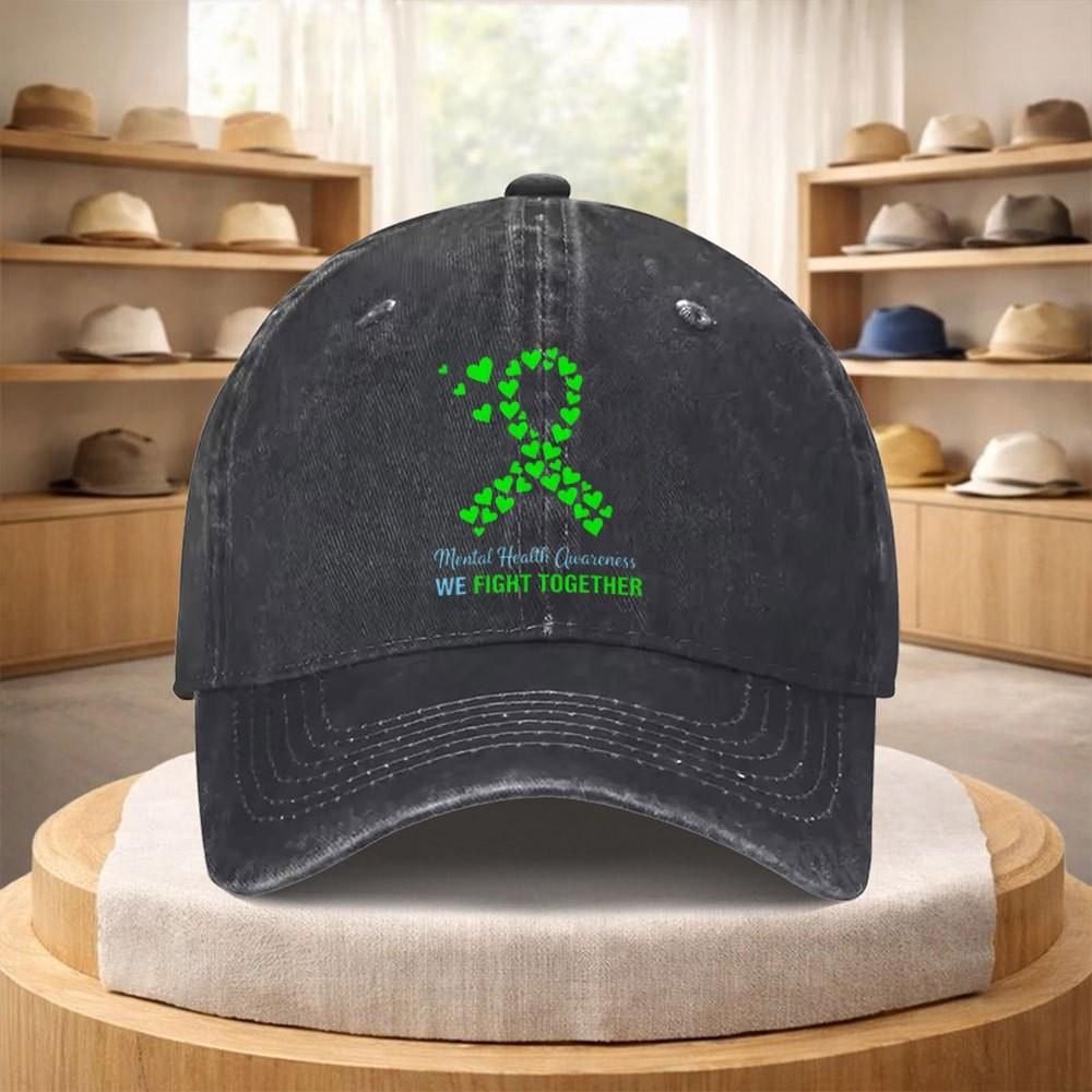 Кепка для бейсбола с зеленым бантом awareness о психическом здоровье, стираный деним, регулируемая, для активного отдыха и спорта