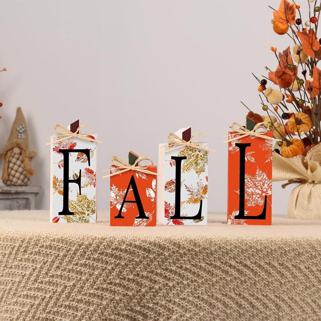 Natural Wooden Fall Lettered Sign Block Tiered Tray Decors Thanksgiving Autumn Home Accent For Seasonal Shelf Display