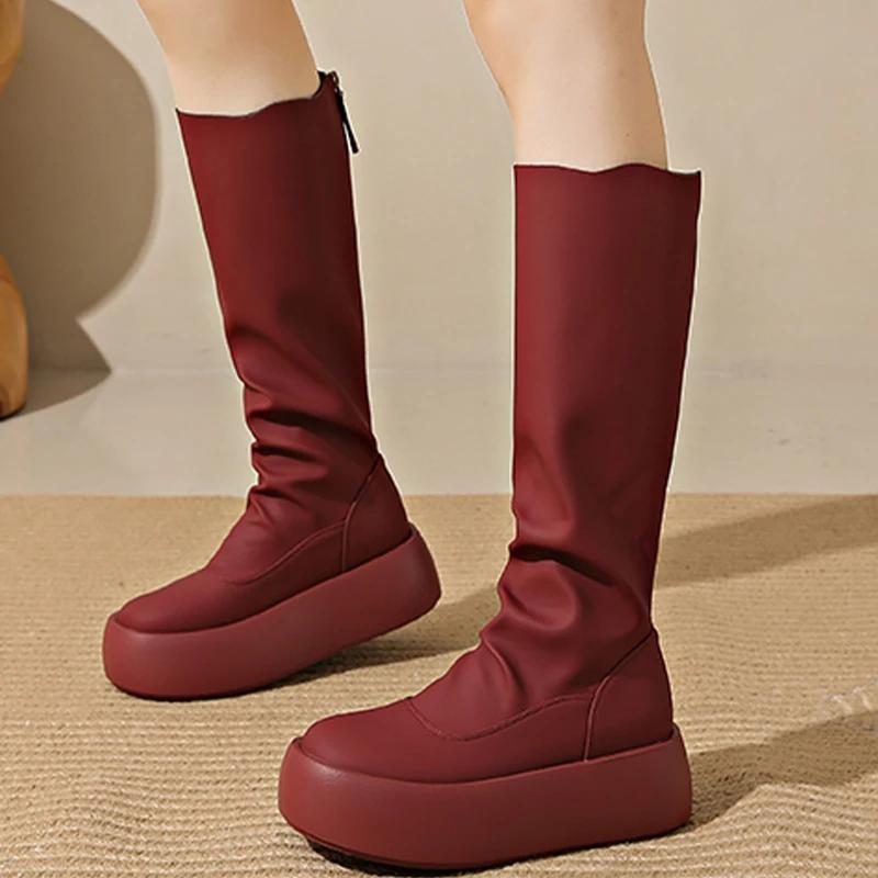 Platform High Boots Women Flats Shoes Women 2024 Trend Designer Winter New Motorcycle Boots Walking Trend Dress Chaussures Femme