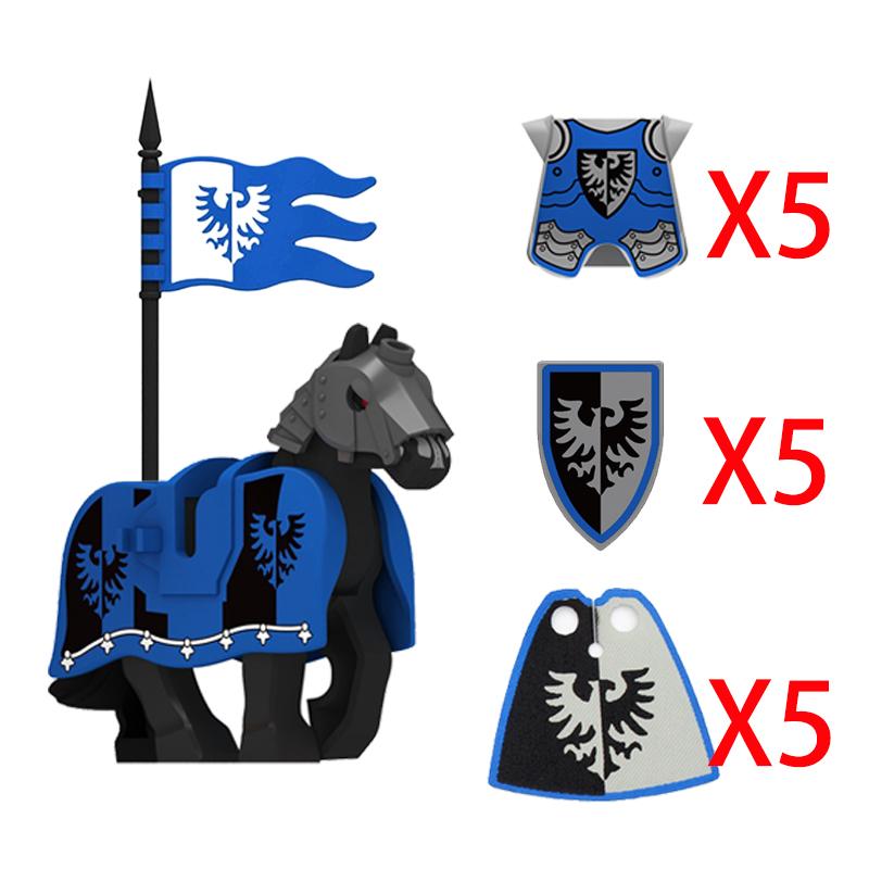 Medieval Castle Green Dragon Knight Building Blocks Figure Accessory Shield Vest Warhorse Cape Orc Flag Mount Wolf Toy Gift D123